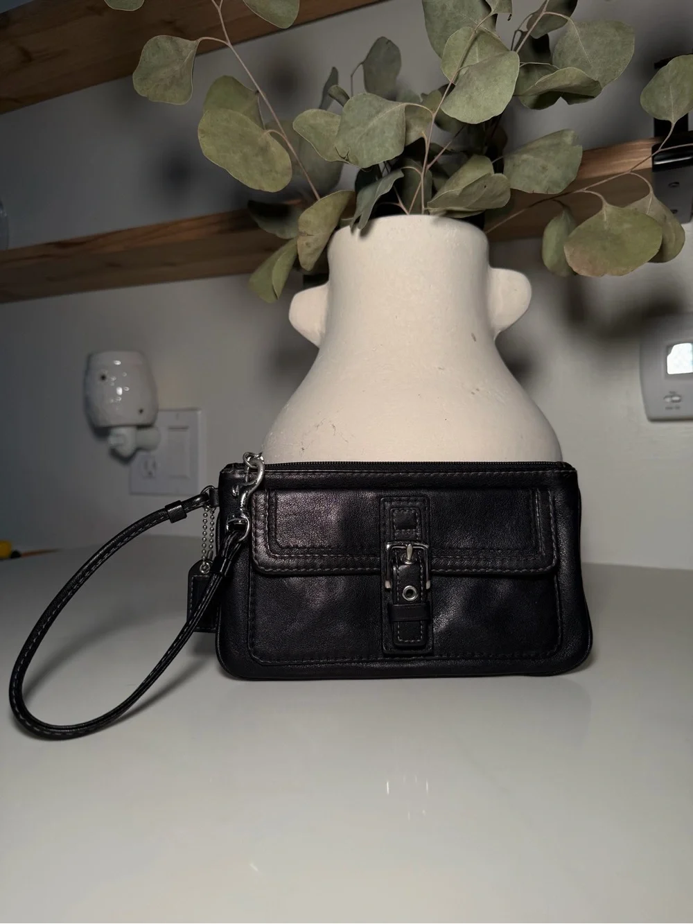 Vintage Coach Soho Black Leather Wristlet